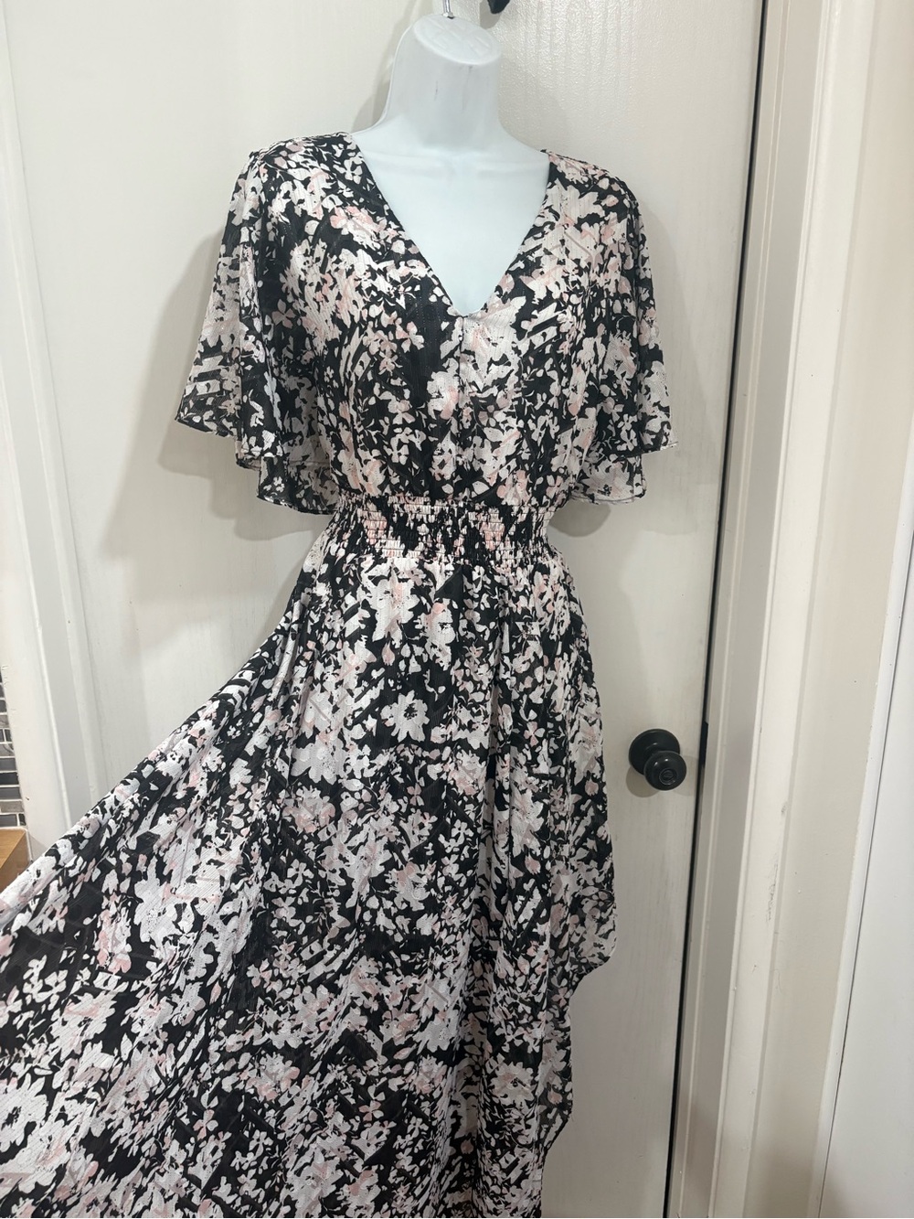 Bohemian western  Floral  Maxi Dress in Black and Blush